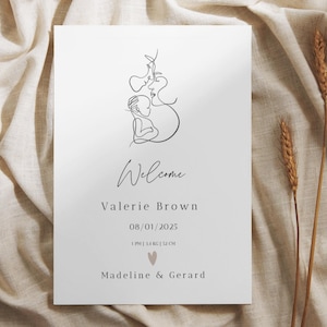 Minimalistic Birth Announcement Card Template | Mom, Dad & Baby Line Art| Editable Canva Design | A6