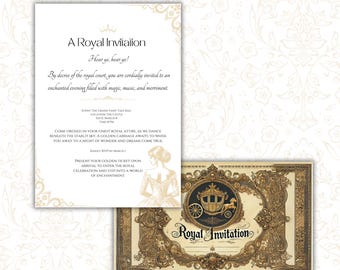 Elegant Royal Invitation & Golden Ticket | Editable Fairy Tale Ball, Princess Party, Birthday and for any other occasion