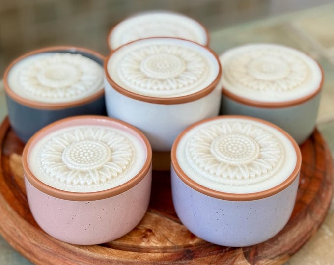 Rosemary and Mint Dish Soap - with Rustic Ramekin Bowls; Bamboo Brush Included