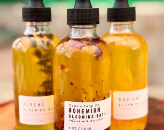 Blooming Bath Oil; Infused with dried flowers and available in different scents