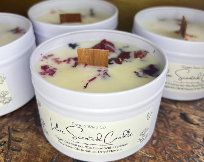 Featured listing image: Seasonal Scented Coconut Soy Wax 8oz White Tin Candles