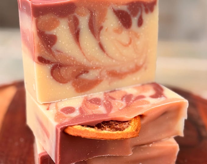 Featured listing image: Golden Hour; Pink Grapefruit, Lemon and a vanilla-undertone; Triple Butters + Olive Soap; Vegan; Handmade