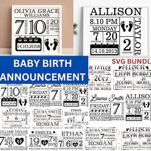 Birth Announcement svg, Birth Stats svg, Baby Keepsake Template svg dxf eps,Instant Download, Cut file for Cricut and Silhouette.