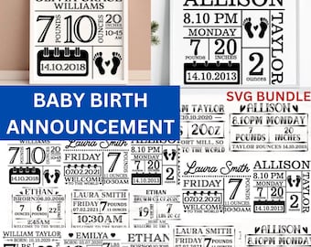 Birth Announcement Svg, Birth Stats Svg, Baby Keepsake Template Svg Dxf ...
