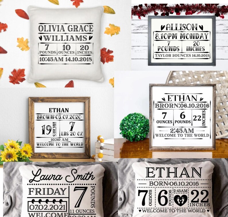 Birth Announcement Svg, Birth Stats Svg, Baby Keepsake Template Svg Dxf ...