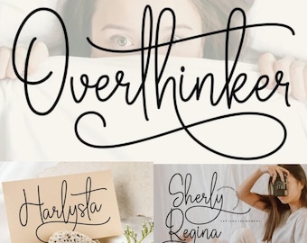 Overthinker Font, Christmas Font, Cricut, Wedding Font, Script Font, Fonts, Digital Fonts, Procreate Fonts, Crafting, SVG Font.