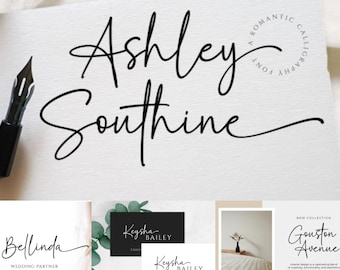 Ashley Southine - Fuente caligráfica, fuente de escritura, fuente Cricut, fuente cursiva, fuente para bodas, moderna, manuscrita, fuente digital, fuente Canva