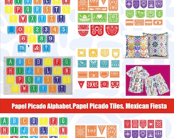 Papel Picado, Mexican Fiesta, Grafika banerowa, Grafika kafelkowa, Papier alfabetyczny
