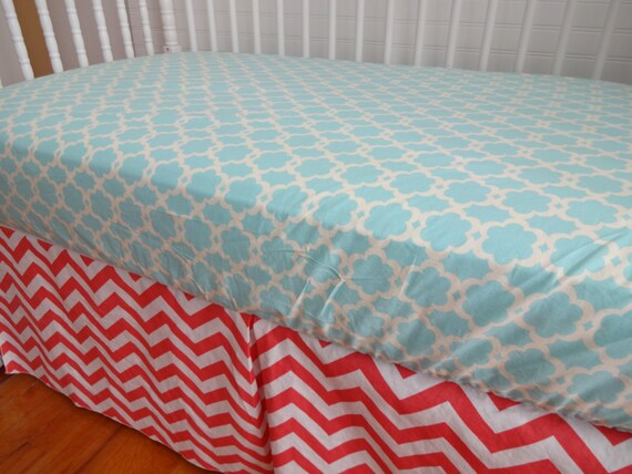 Items similar to Coral Chevron and Turquoise Crib or ...