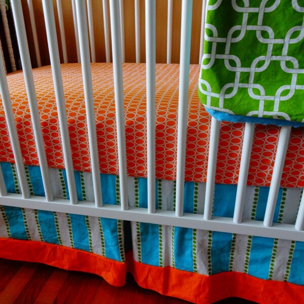 Reserved for Kim S's Registry- 3 piece Orange, Turquoise, and Lime Bumperless Crib Bedding