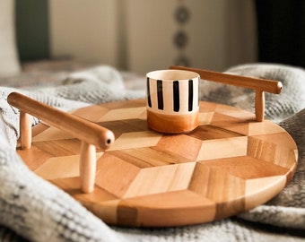 Handcrafted Basswood Serving Tray with Handles: Rustic Kitchen Decor