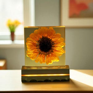 Sunflower Resin Lamp, Sunflower lights shine brightly in the night, Flower resin lamp, Floral epoxy lamp, bedside lamp, resin night light