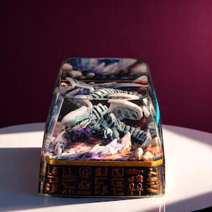 Handmade White Dragon Keycap – Custom Artisan Keycap for Mechanical Keyboard, Mythical Resin Keycap, Fantasy Gift for Gamers and Collectors