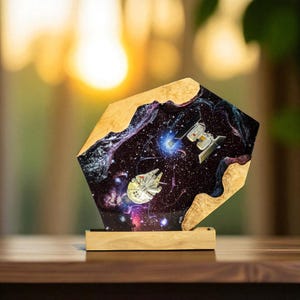Handmade Galaxy Night Light, Resin Space Desk Lamp, RGB LED Wooden Lamp, Sci-Fi Gift Idea, , Handmade Gift, Gift for Him or Her, Table Lamp