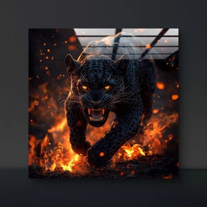 Panther Glass Wall Art: Modern Wildlife Decor, Tempered Glass