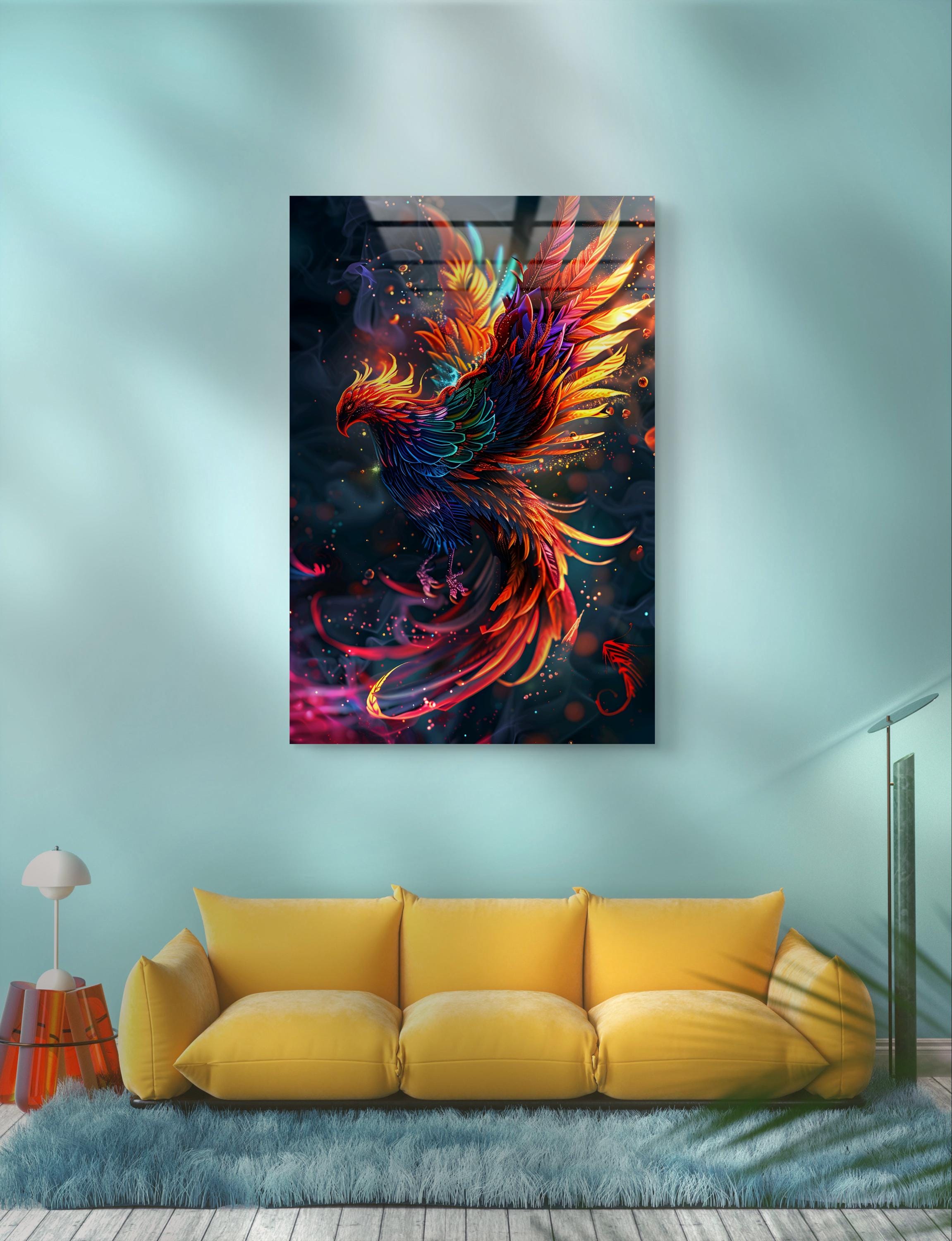 フェニックスウォールアート：鮮やかな色の強化ガラスパネル - Etsy 日本