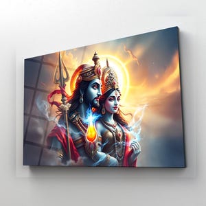 Shiva and Parvati Glass Wall Art – Hindu Gods Double Print, Spiritual Home Decor, Meditation Room, Yoga Studio Decor, Unique Spiritual Gift