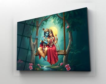 Radha Krishna glasväggkonst: Romantisk hinduisk dekor, andlig gåva