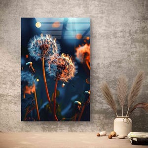 Dandelion Tempered Glass Wall Art: Modern Minimalist Print