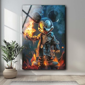 Abstract Mickey Mouse Tempered Glass Wall Art: Modern Home Decor