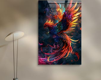 Phoenix Tempered Glass Wall Art: Vivid Modern Home Decor