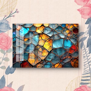 Abstract Wall Art, Colorful Large Glass Wall Hanging for Home & Office Decor, High Quality Modern Wall Decor, Minimalist Art Birthday Gift