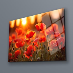 Poppy Wall Art , Flowers Wall Decor , High Quality , Glass Wall Decor , Glass Printing , Large Wall Art, Housewarming Gift , Modern Wall Art