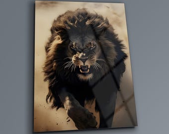 Lion Tempered Glass Wall Art: Majestic Home Decor