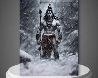 Lord Shiva Lingam and Trishul Glass Wall Art - Symbolic Divine