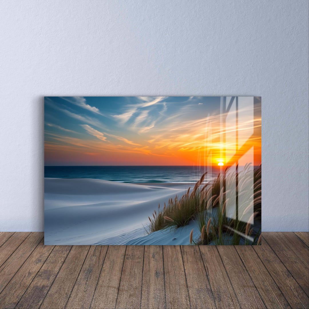 Sunset Beach Glass Wall Art – Ocean Sand Dunes Modern Home Decor - Etsy