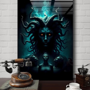 Medusa Glass Wall Art: Dark Mythology Gothic Home Decor