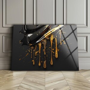 Gold & Black Abstract Tempered Glass Wall Art: Modern Home Decor