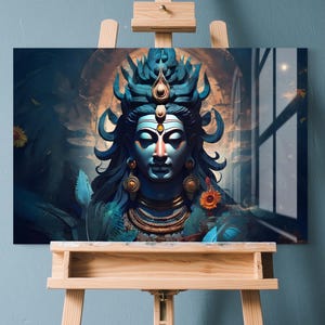 Shiva Wall Art | Hindu God Shiva Glass Print | Indian Spiritual Decor | Tranquil Meditation Wall Hanging | Mahadev Home Gift