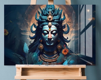 Lord Shiva Lingam and Trishul Glass Wall Art - Symbolic Divine
