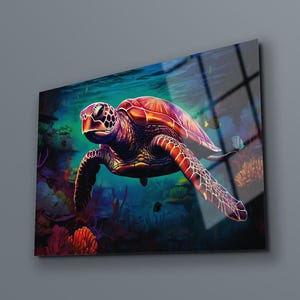 Sea Turtle Tempered Glass Wall Art: Animal Wall Decor