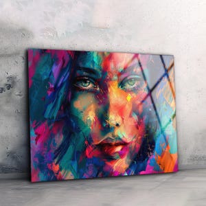 Woman Wall Art , Tempered Glass Art , Glass Printing , Abstract Wall Art , Wall Hanging , Large Wall Decor , Glass Panel , Colorful Wall Art