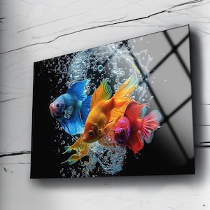 Colorful Fishes Tempered Glass Wall Art: Modern Home Decor
