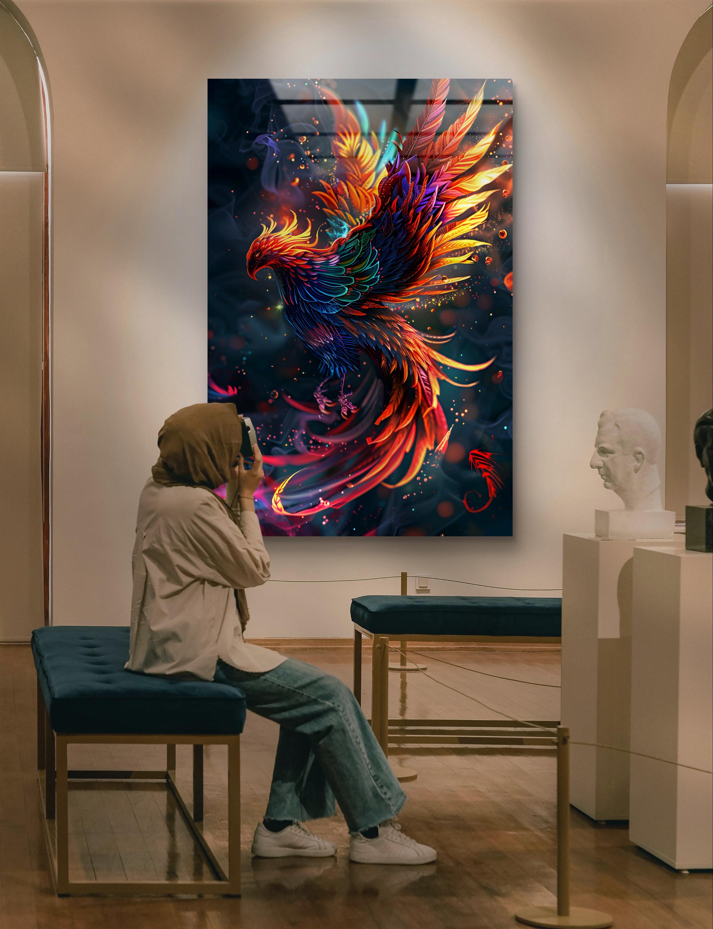 フェニックスウォールアート：鮮やかな色の強化ガラスパネル - Etsy 日本