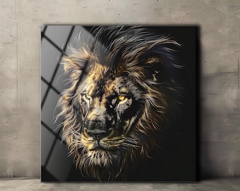 Lion Tempered Glass Wall Art: Wild Nature Decor
