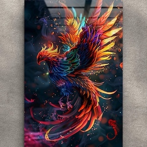 Phoenix Wall Art: Vivid Colors Tempered Glass Panel
