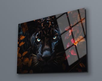 Black Panther Tempered Glass Wall Art, Wildlife Decor, Birthday Gift