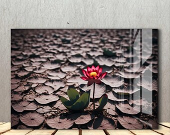 Arte de pared de vidrio templado de loto de pantano: Impresión de la flor de la esperanza