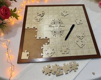 Libro de visitas personalizado de madera, alternativa a un rompecabezas, libro de visitas rústico para boda con piezas para firmar, recuerdo de boda único y personalizado.