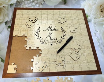 Personalisierte Holzpuzzle-Gästebuch Alternative, rustikales Hochzeitsgästebuch mit signierbaren Stücken, einzigartiges kundenspezifisches Hochzeitsandenken