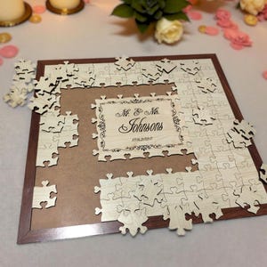 Personalized Wedding Guest Book Puzzle: Engraved Wood, Rustic Keepsake with Frame