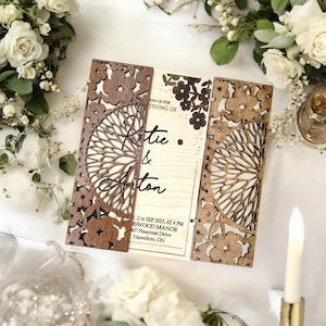 Rustic Wooden Wedding Invitation Set: Includes Envelope & Seal