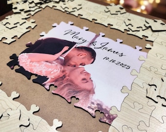 Personalisierte Holzpuzzle-Gästebuch Alternative, rustikales Hochzeitsgästebuch mit signierbaren Stücken, einzigartiges kundenspezifisches Hochzeitsandenken