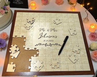 Personalisierte Holzpuzzle-Gästebuch Alternative, rustikales Hochzeitsgästebuch mit signierbaren Stücken, einzigartiges kundenspezifisches Hochzeitsandenken