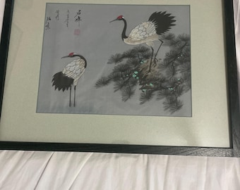 額入りアンティークな日本の絹刺繍「木にとまる鷹」 - Etsy 日本