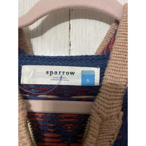Anthropologie Sparrow Blue Beige Aztec Nordic Knit Full Zip Hoodie Jacket Sz S image 2